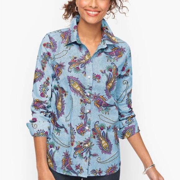 Talbots Cotton Button Front Swirly Paisley Blouse Top Women's Plus Size 3X - Picture 7 of 8
